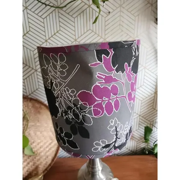 Vintage Early 2000s Brushed Chrome Lamps With Black And Purple Floral Shades - Picture 11 of 11